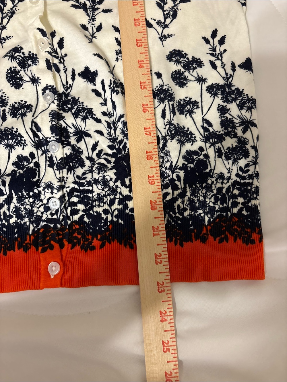 Talbots L Floral Botanical Button Cardigan White Navy Orange - Picture 6 of 9
